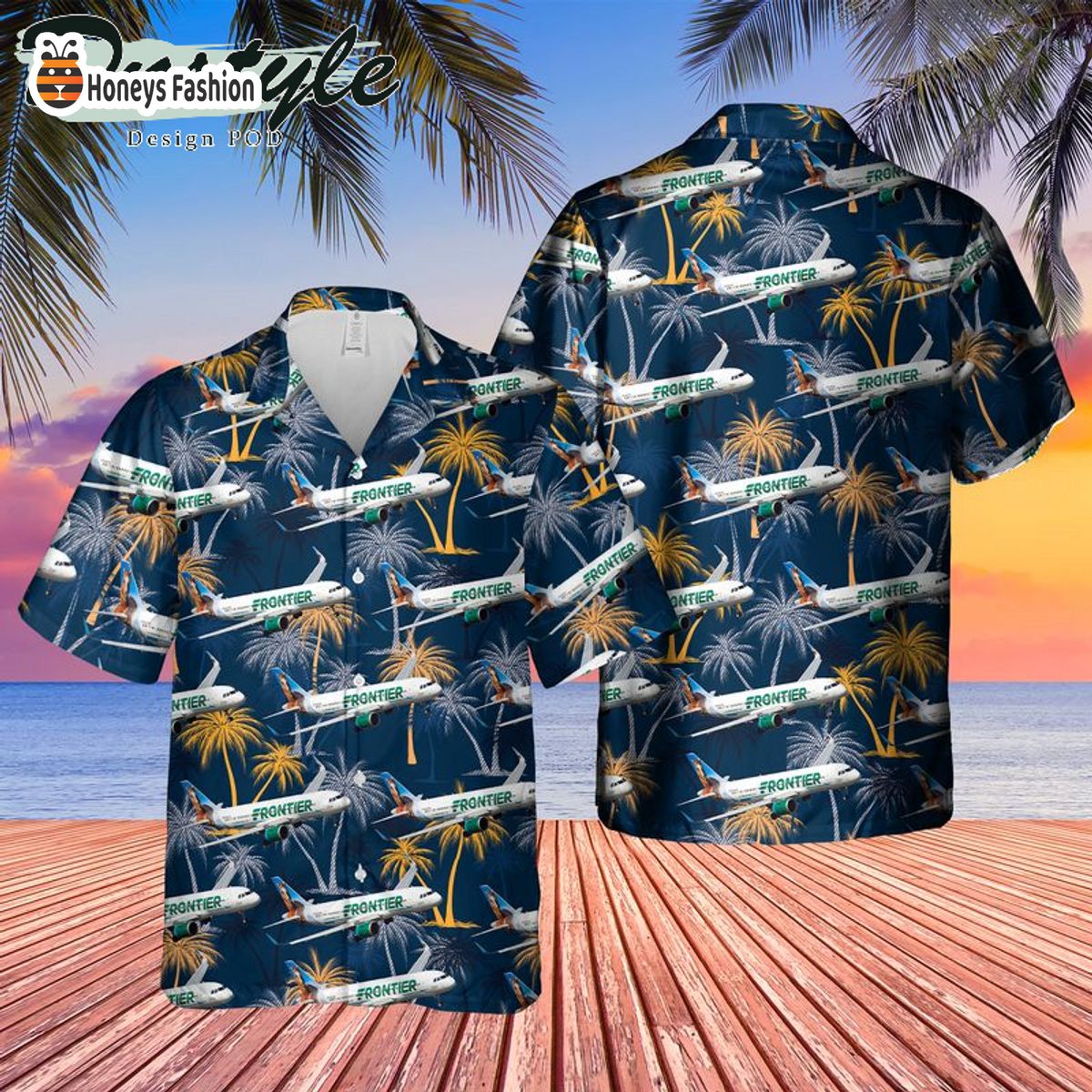 Frontier Airlines Airbus A320-251N Coconut Tree Hawaiian Shirt