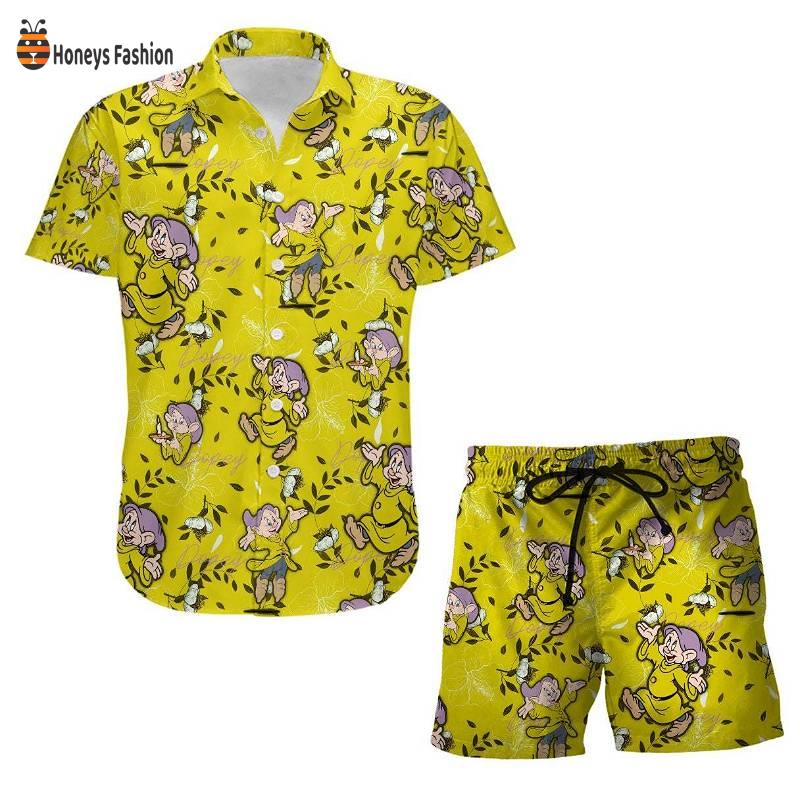 Dopey Dwarf Leafy Disney Summer Tropical Yellow Hawaiian Shirt And Short