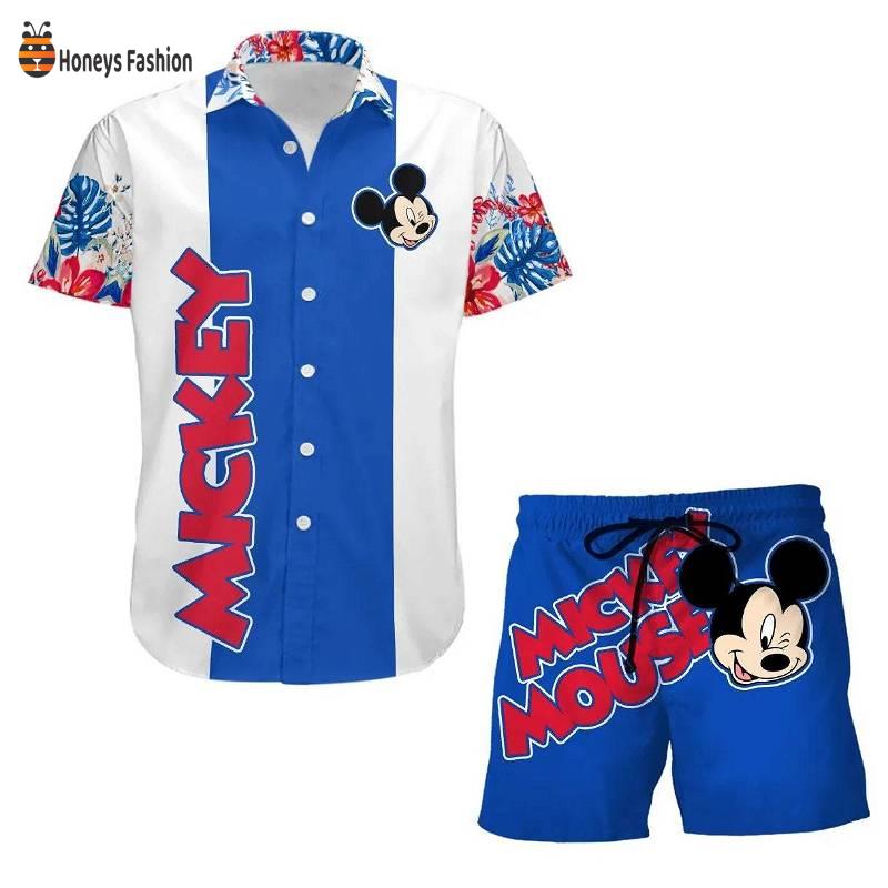 Mickey Floral Stripe Disney Summer Tropical Hawaiian Shirt And Short