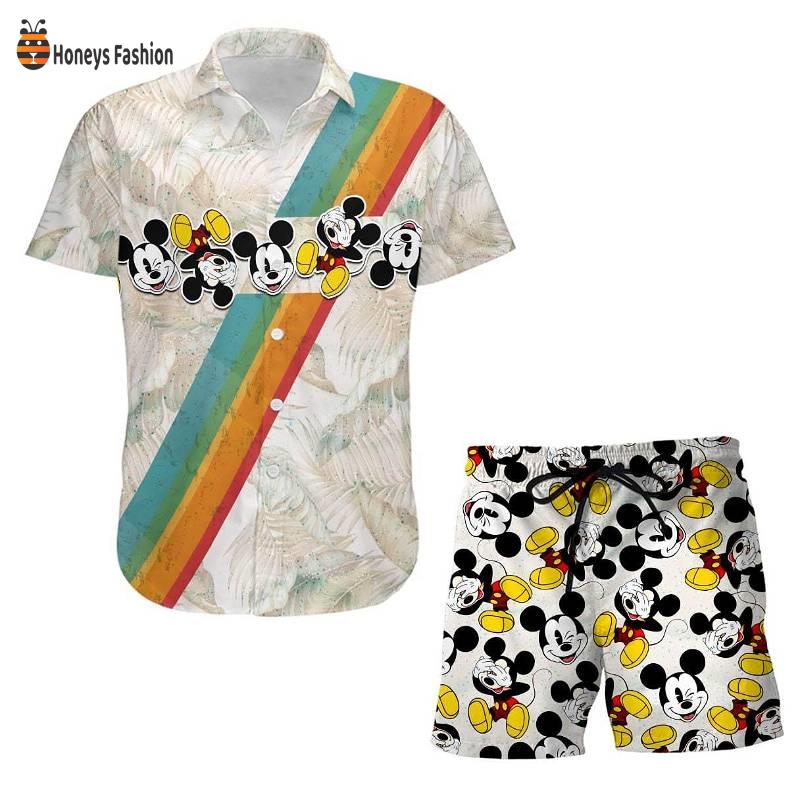 Mickey Mouse Disney Rainbow Stripe Hawaiian Shirt And Short