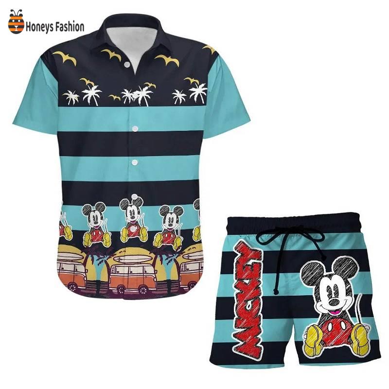 Mickey Mouse Disney Sketch Stripe Hawaiian Shirt And Short