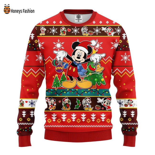 Mickey Mouse Christmas Tree Pattern Red Ugly Christmas Sweater