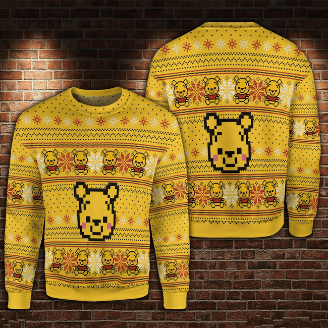 Winnie The Pooh Snowflake Yellow Pattern Ugly Christmas Sweater