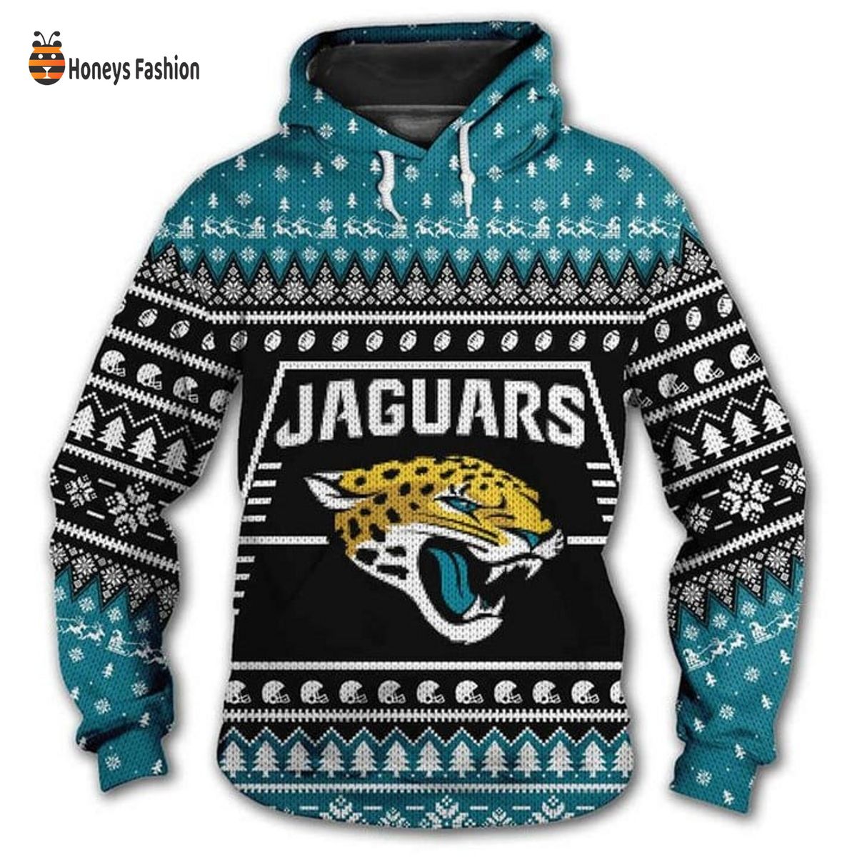 Jacksonville Jaguars Reindeer Snowflake Christmas 3D Hoodie