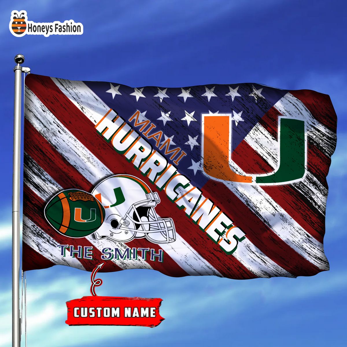 Miami Hurricanes Custom Name Personalized Flag