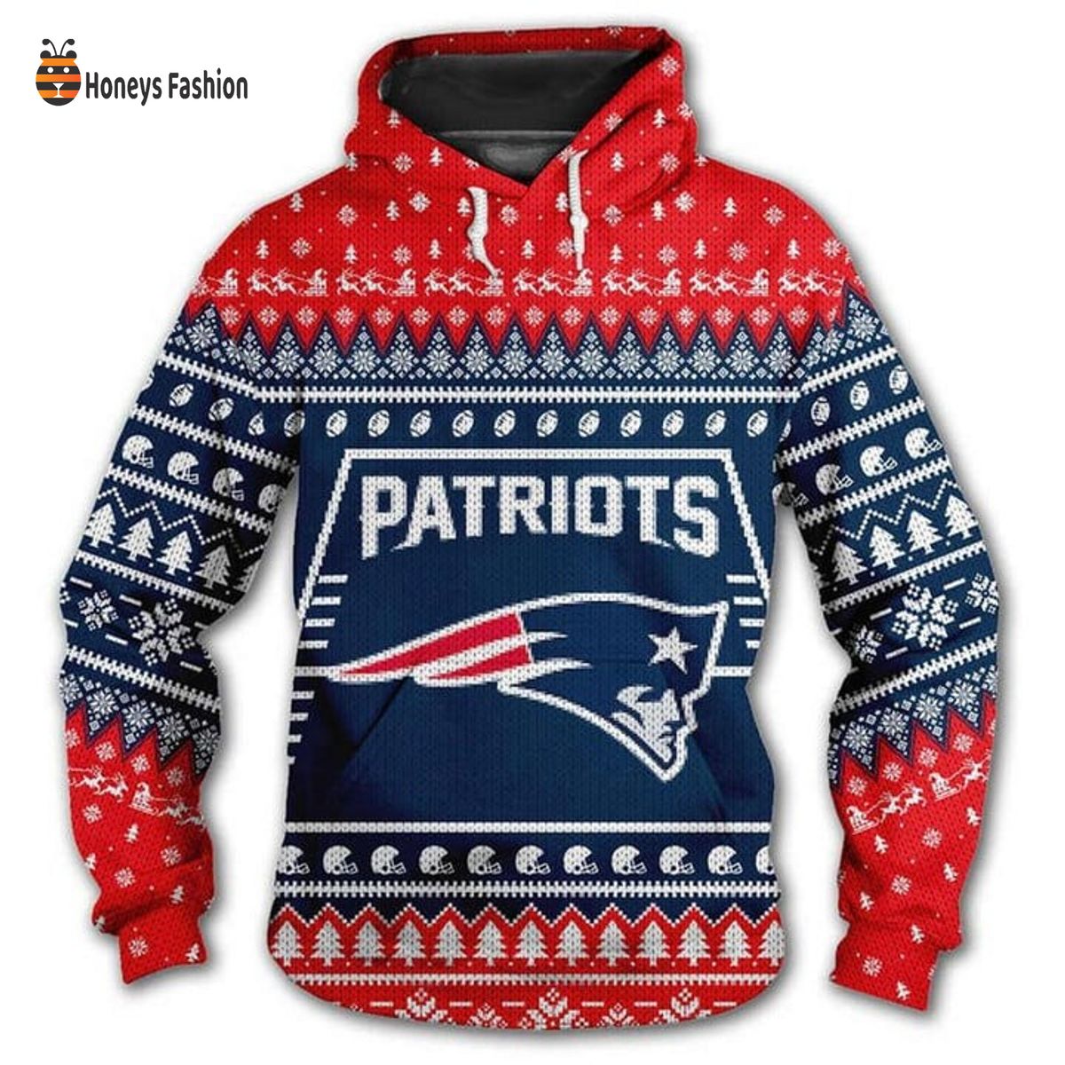 New England Patriots Reindeer Snowflake Christmas 3D Hoodie