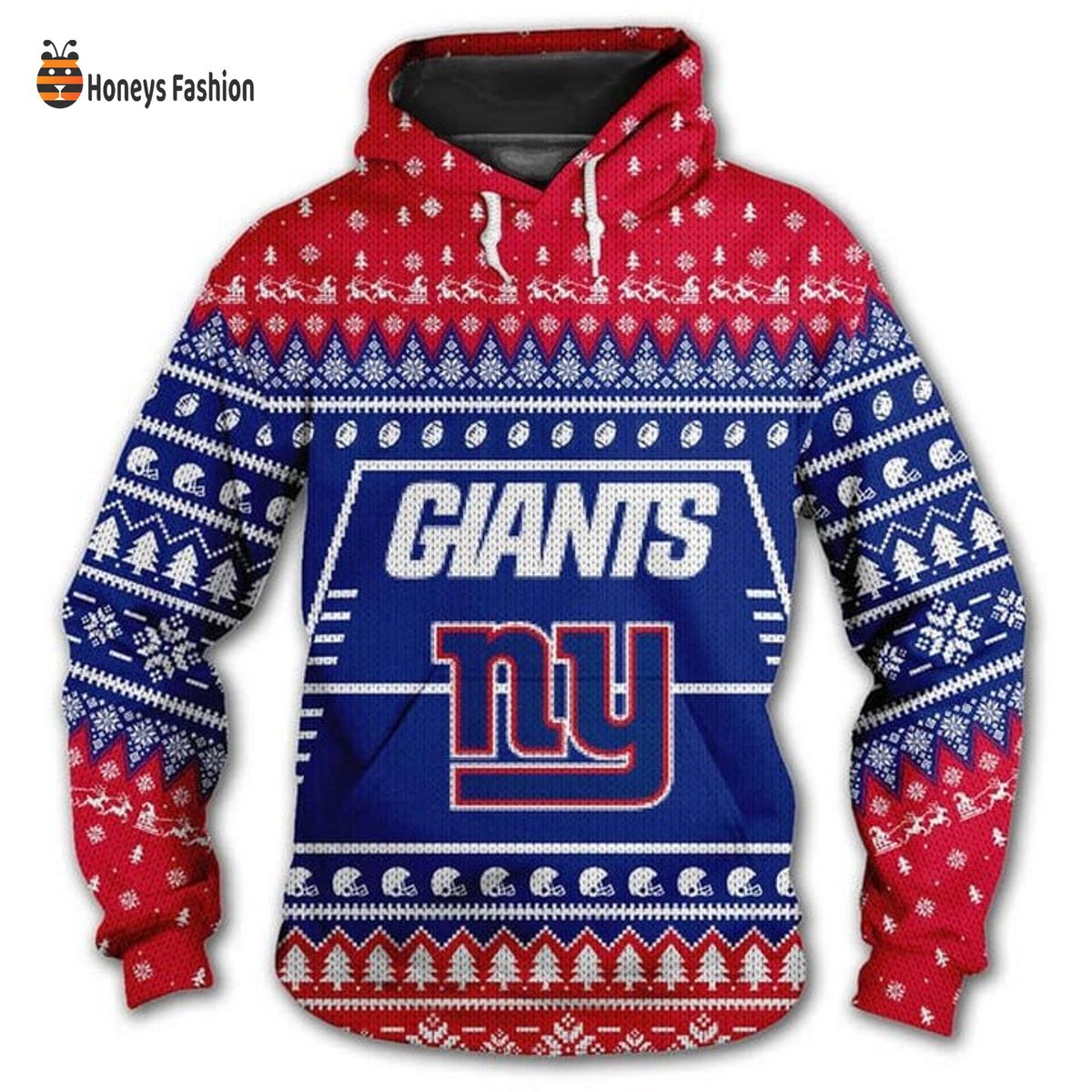 New York Giants Reindeer Snowflake Christmas 3D Hoodie