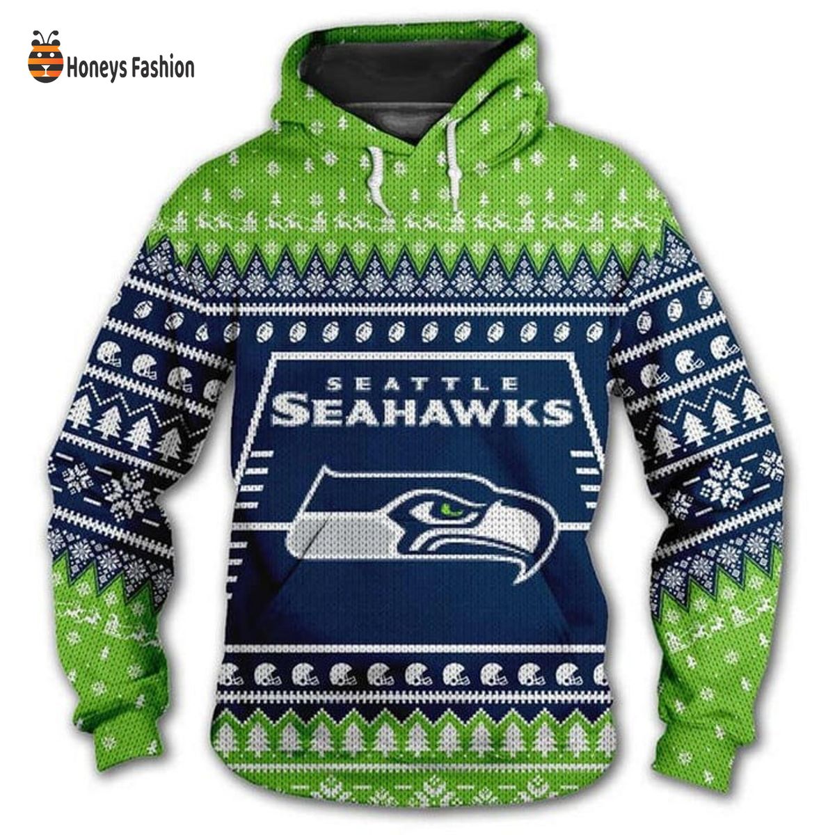 Seattle Seahawks Reindeer Snowflake Christmas 3D Hoodie