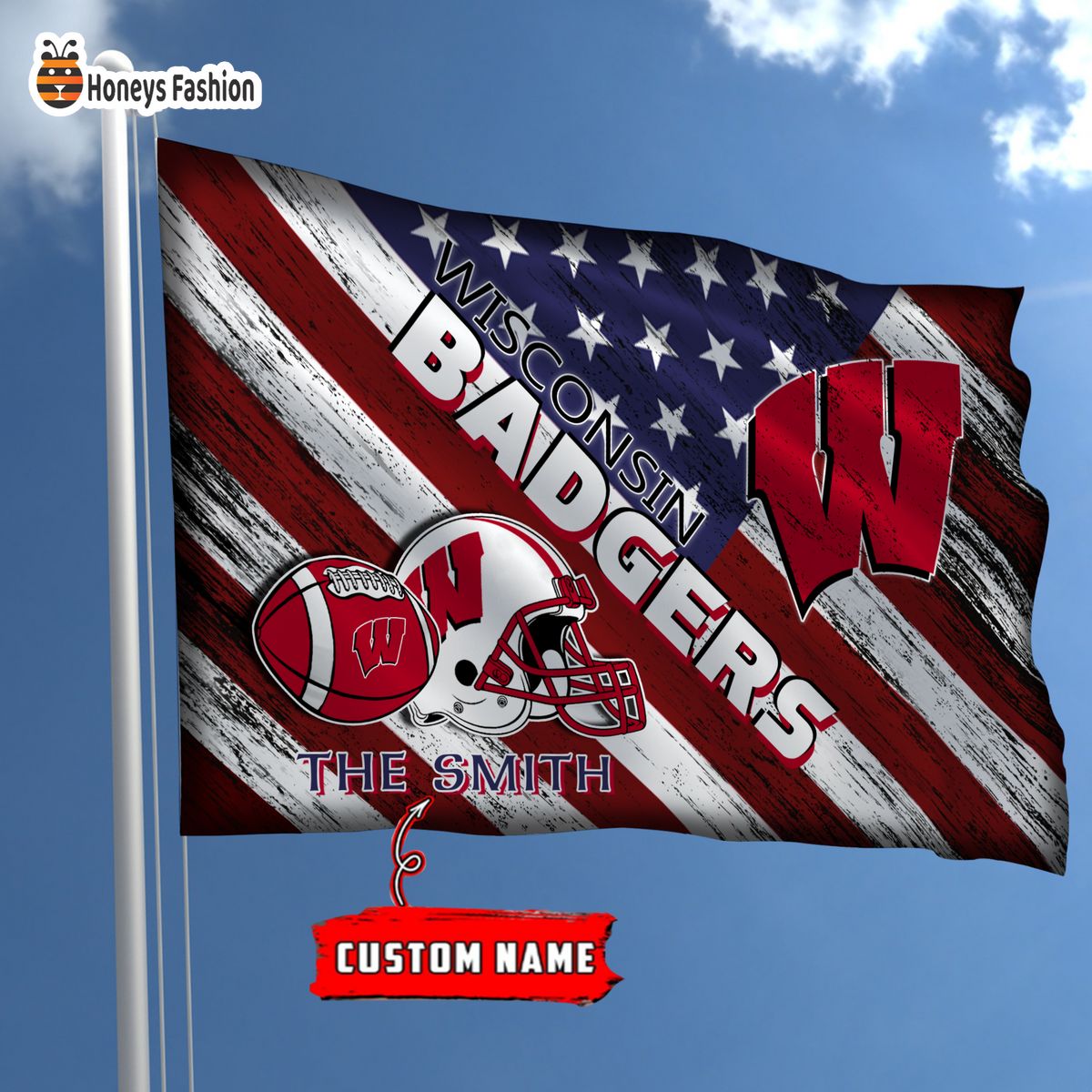 Wisconsin Badgers Custom Name Personalized Flag