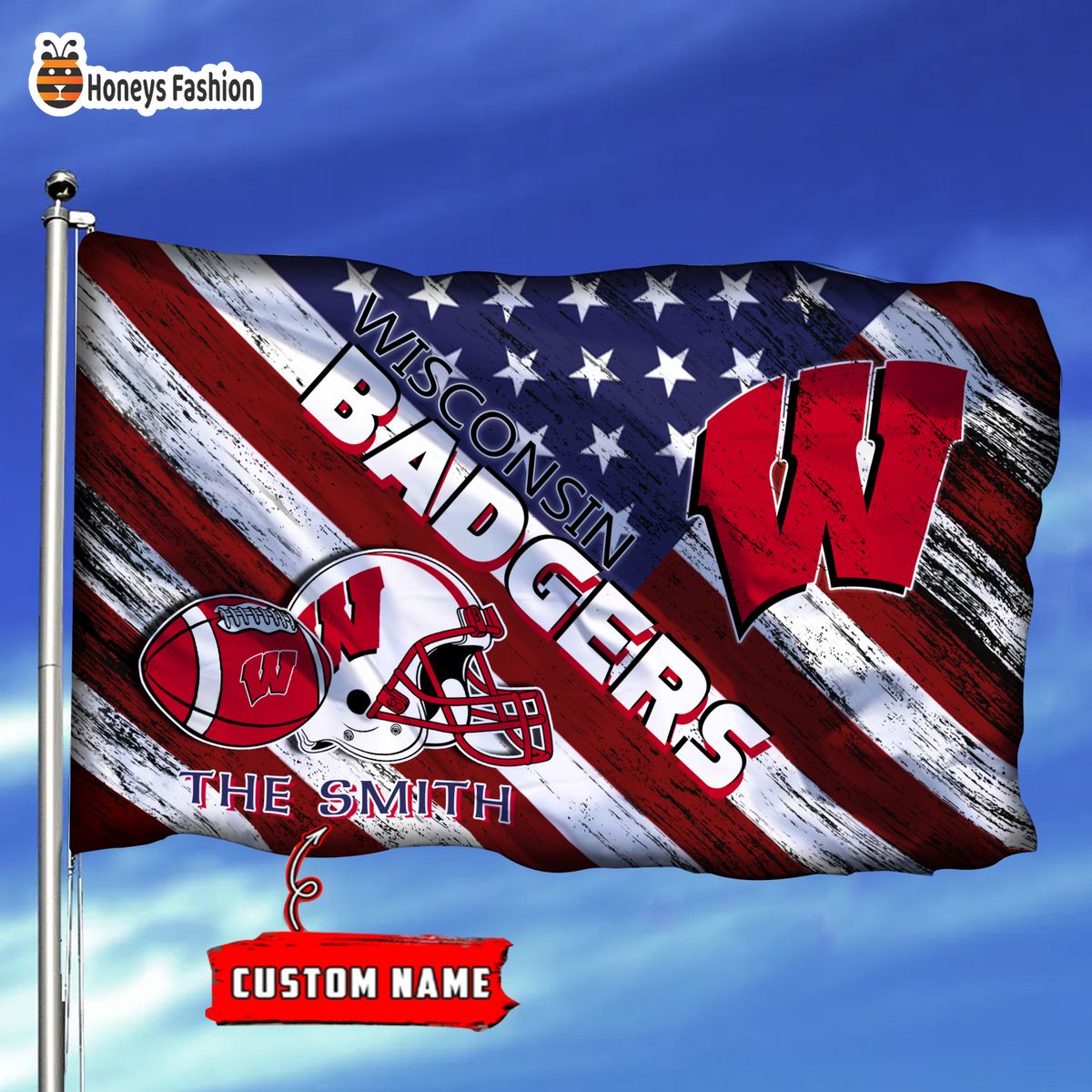 Wisconsin Badgers Custom Name Personalized Flag