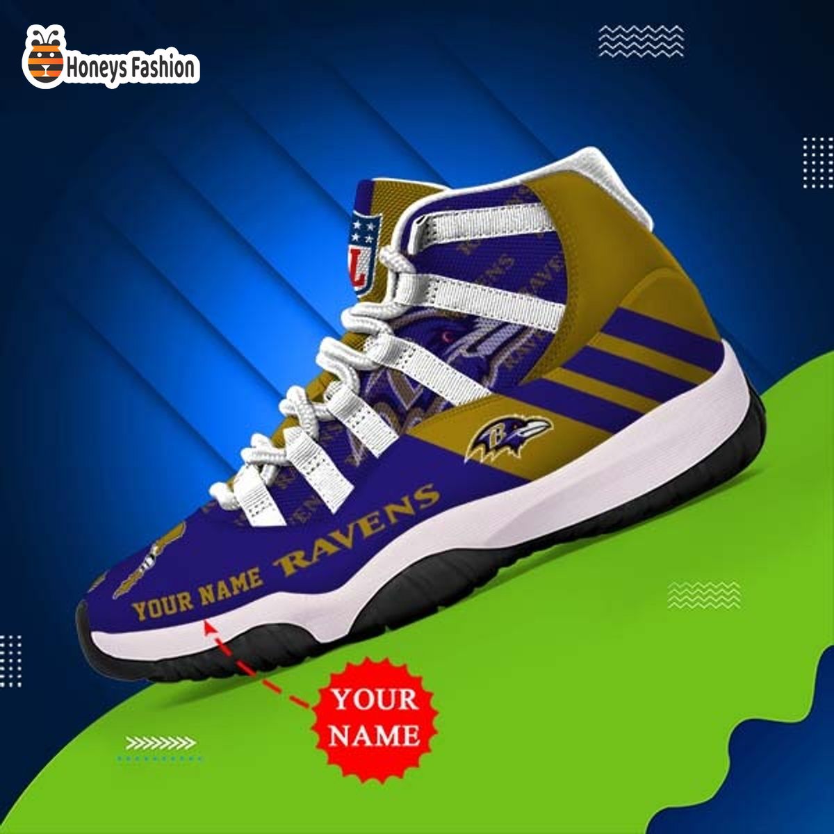 Baltimore Ravens NFL Adidas Personalized Air Jordan 11 Shoes