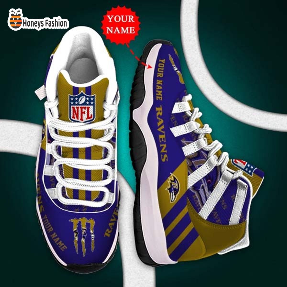 Baltimore Ravens NFL Adidas Personalized Air Jordan 11 Shoes