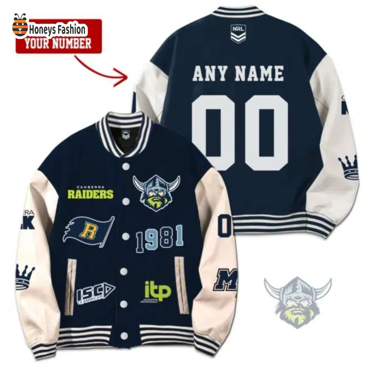 Canberra Raiders Custom Name Rugby Baseball Jacket