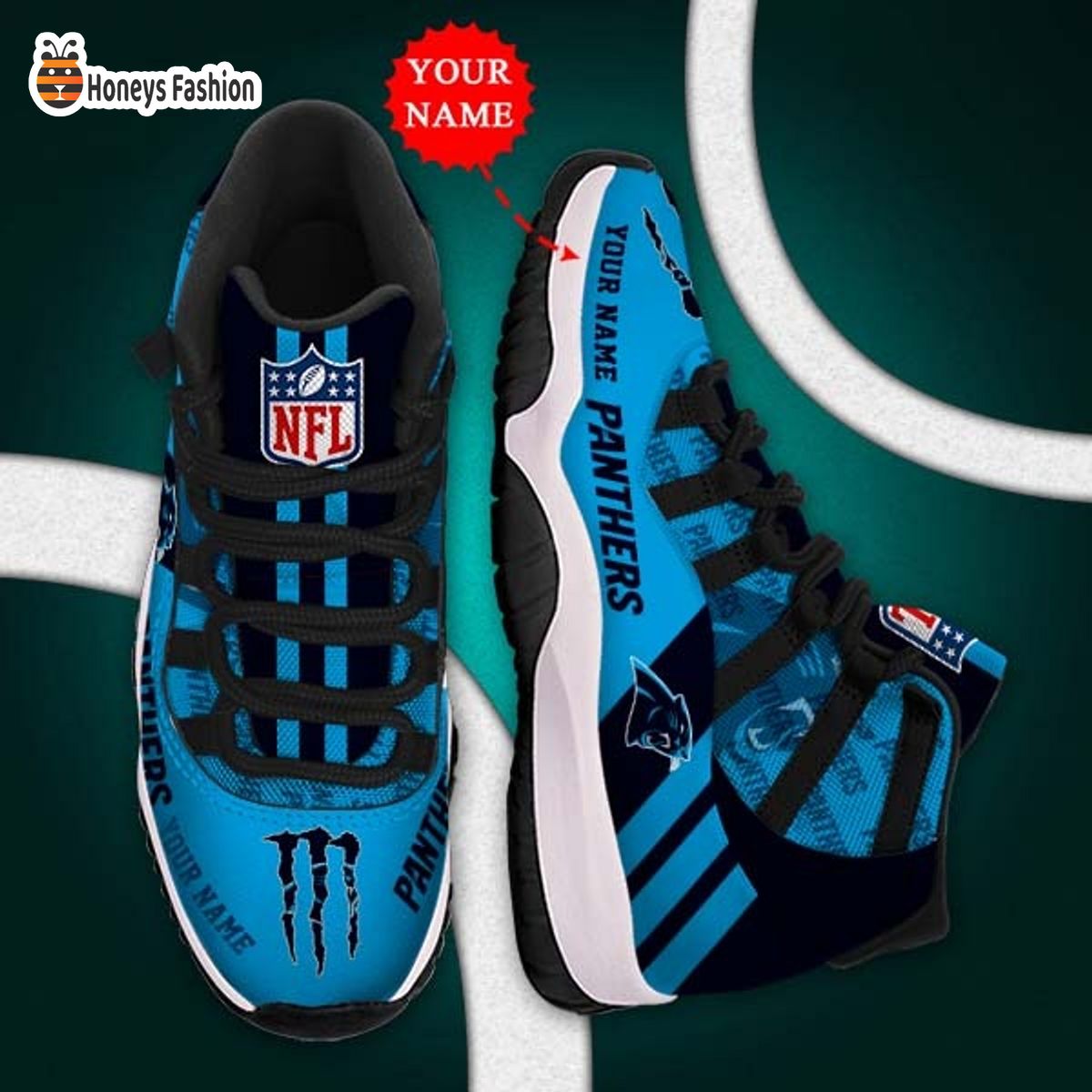 Carolina Panthers NFL Adidas Personalized Air Jordan 11 Shoes