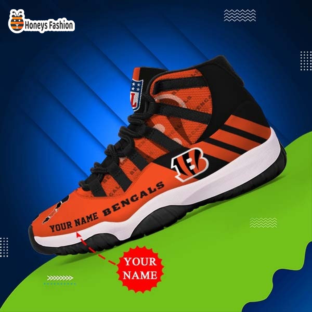 Cincinnati Bengals NFL Adidas Personalized Air Jordan 11 Shoes