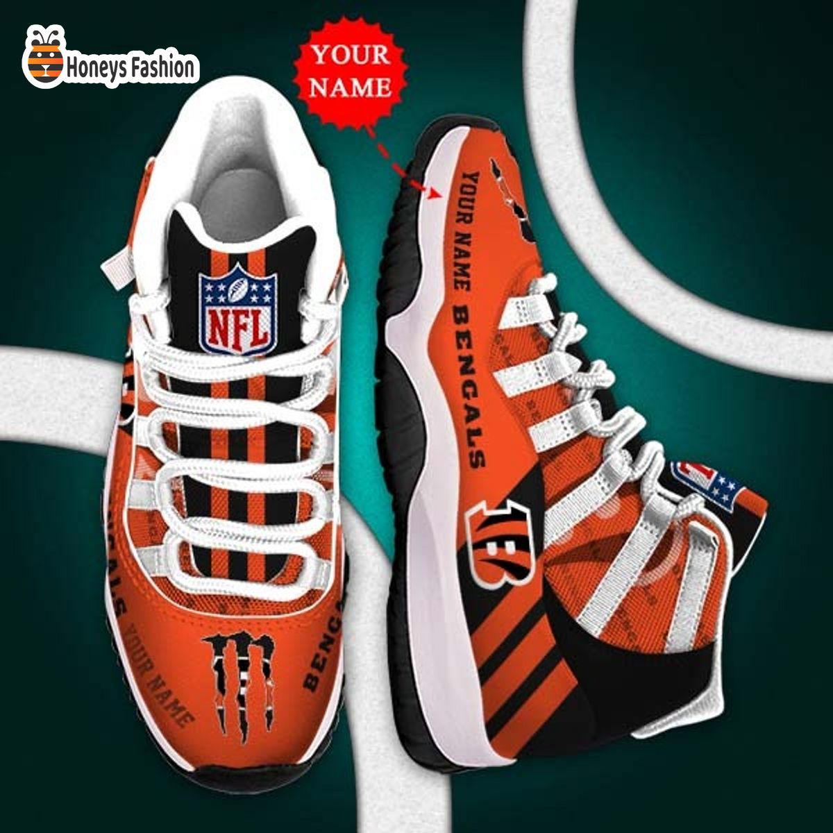 Cincinnati Bengals NFL Adidas Personalized Air Jordan 11 Shoes