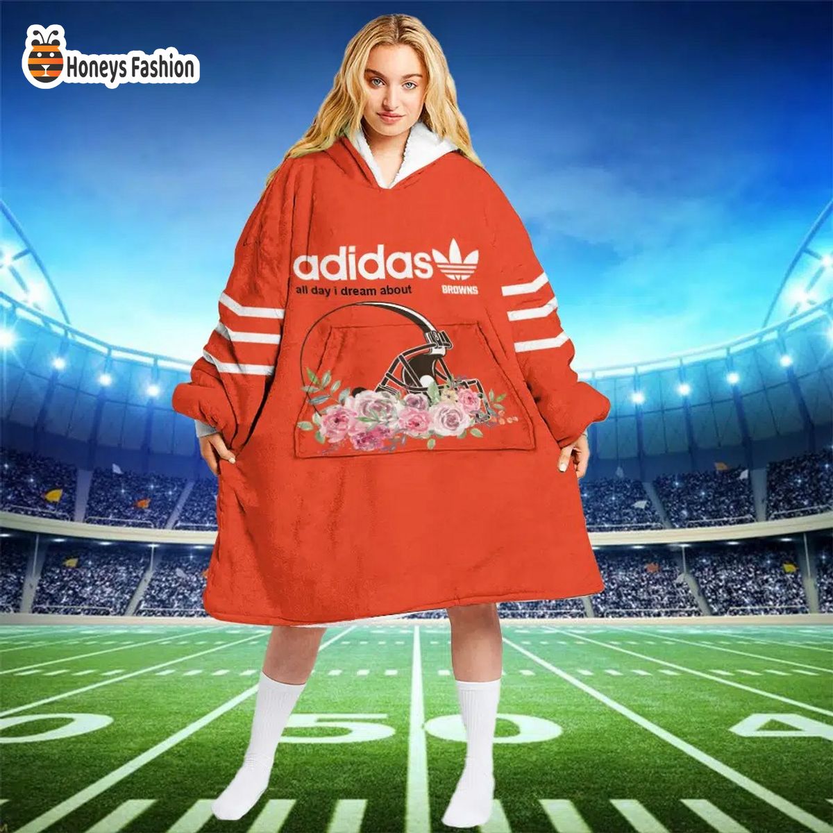 Cleveland Browns NFL Adidas all day i dream about Browns blanket hoodie