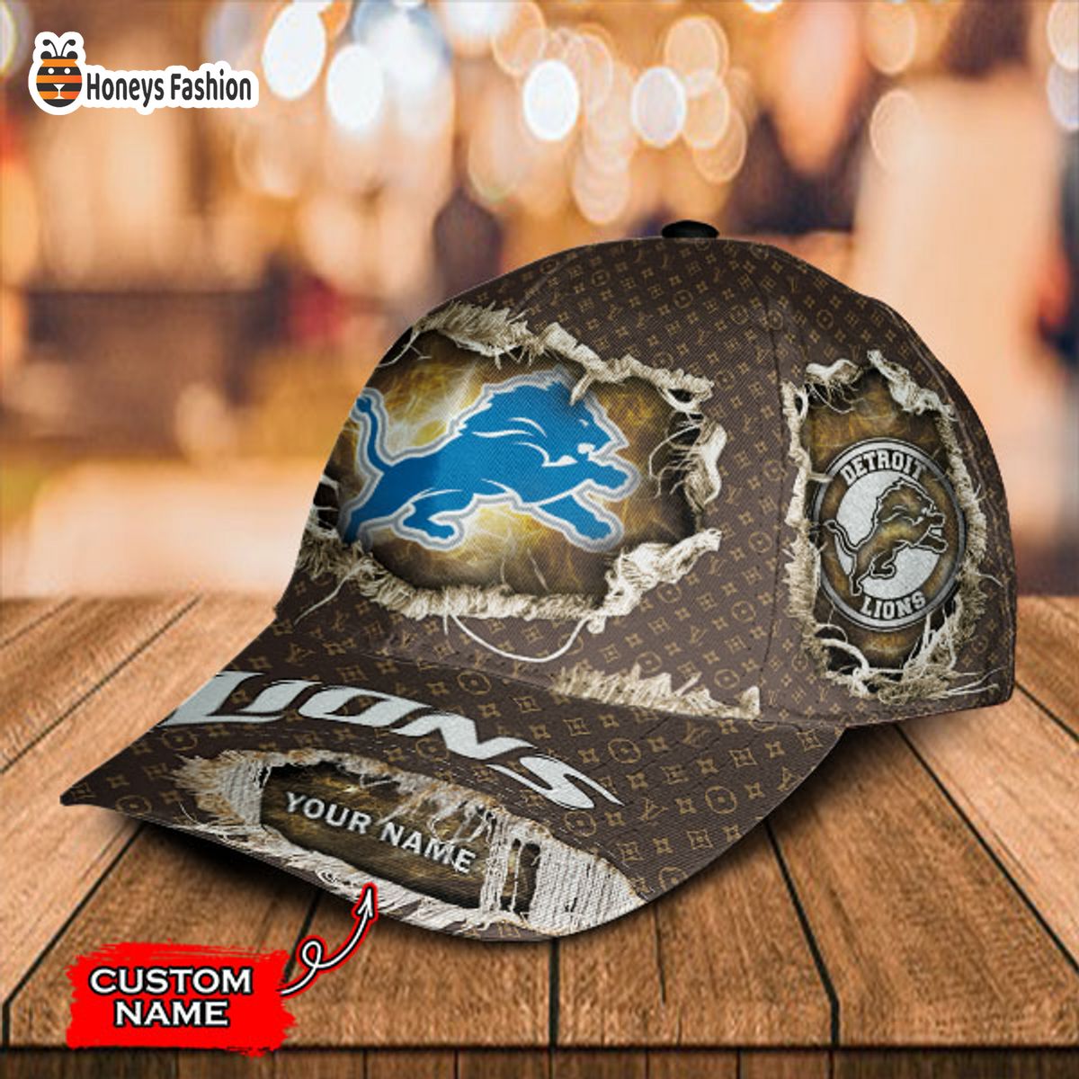 Detroit Lions LV Louis Vuitton Custom Name Classic Cap