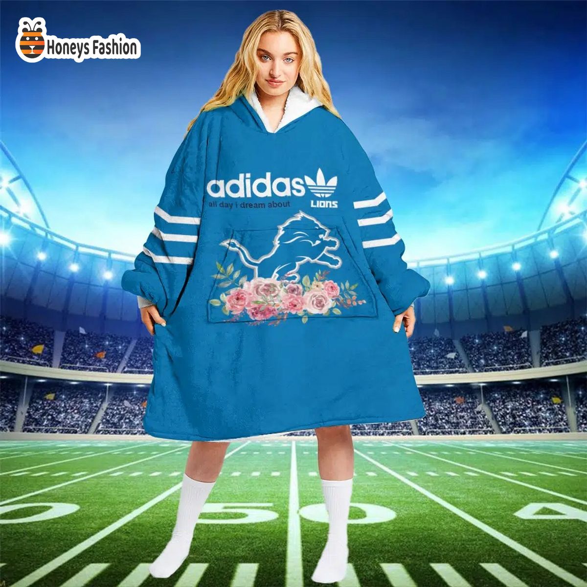 Detroit Lions NFL Adidas all day i dream about Lions blanket hoodie