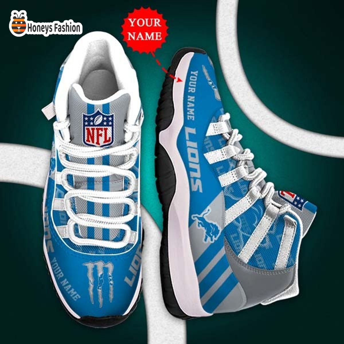 Detroit Lions NFL Adidas Personalized Air Jordan 11 Shoes