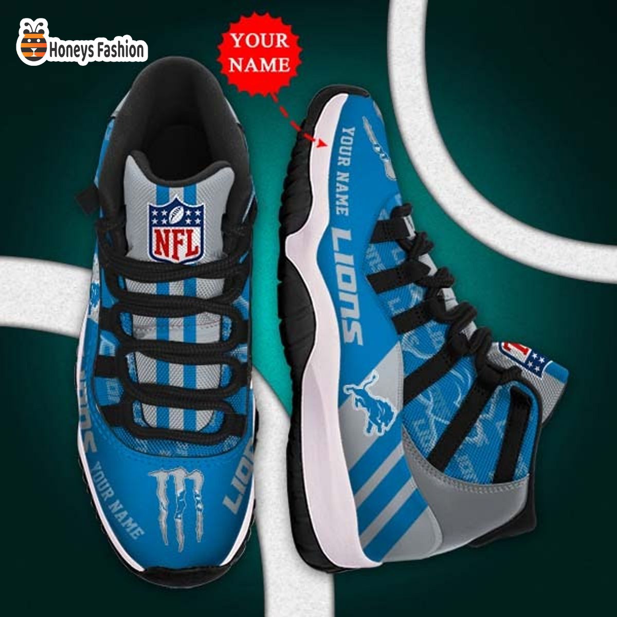 Detroit Lions NFL Adidas Personalized Air Jordan 11 Shoes