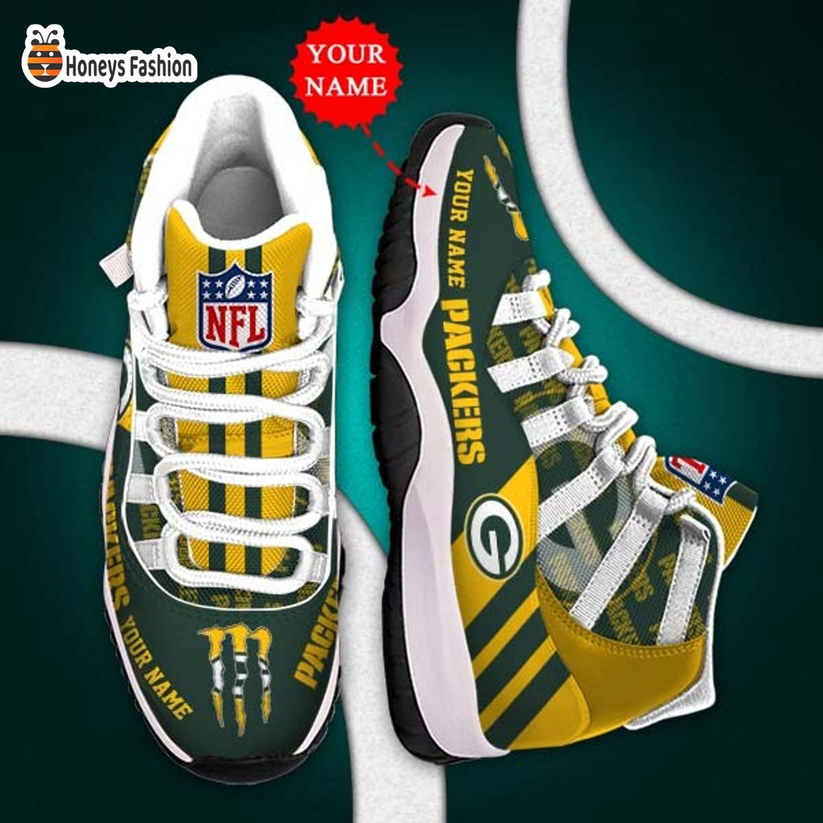 Green Bay Packers NFL Adidas Personalized Air Jordan 11 Shoes