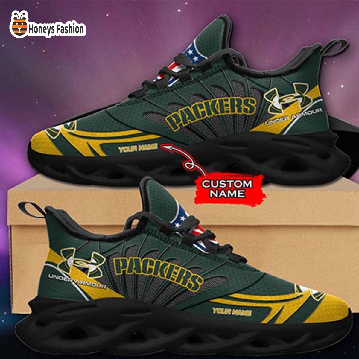 Green Bay Packers Under Armour Custom Name Max Soul Sneaker