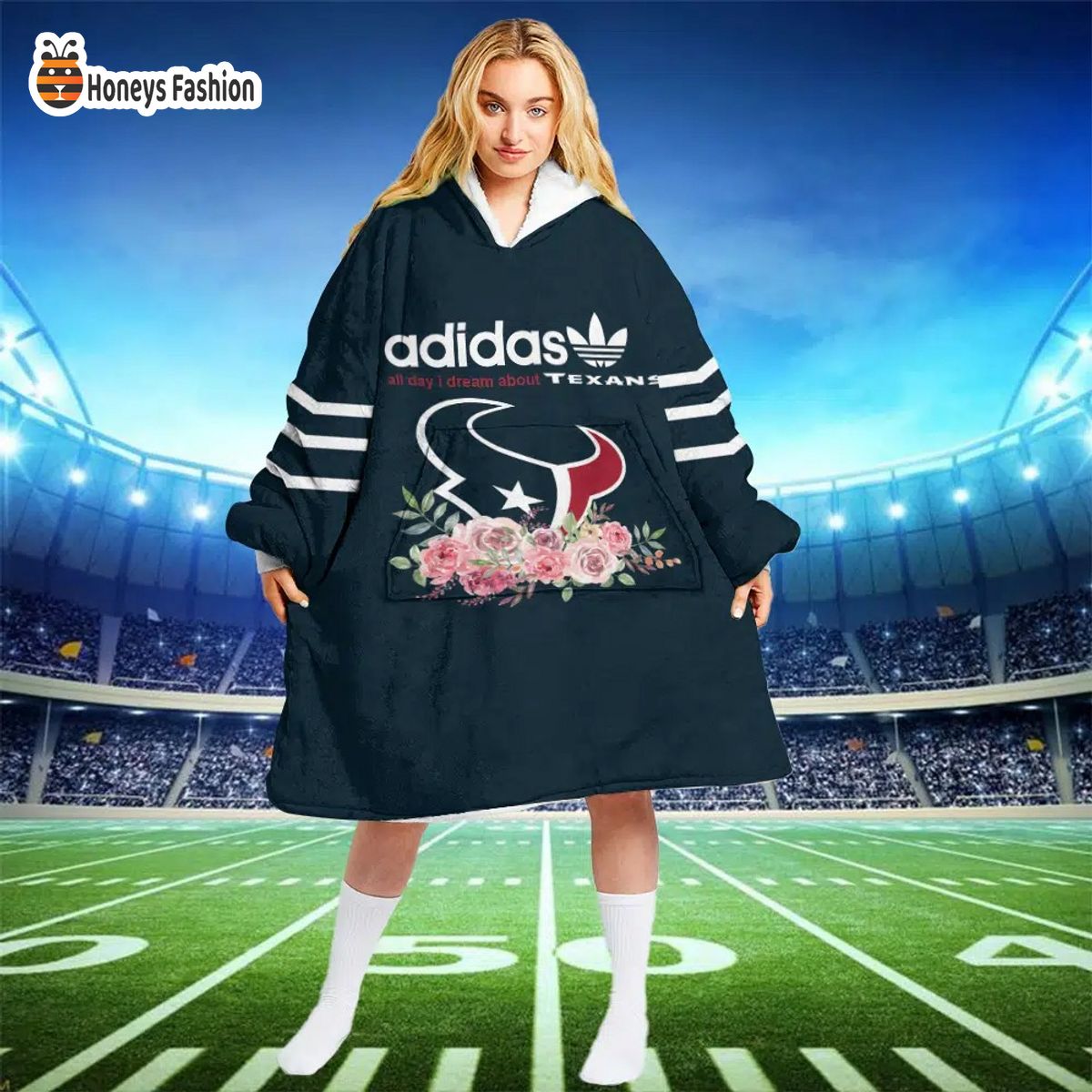 Houston Texans NFL Adidas all day i dream about Texans blanket hoodie