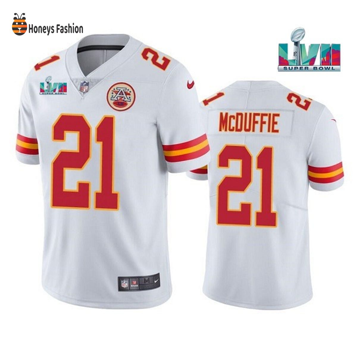 Kansas City Chiefs 21 Trent McDuffie White Super Bowl LVII Game Jersey