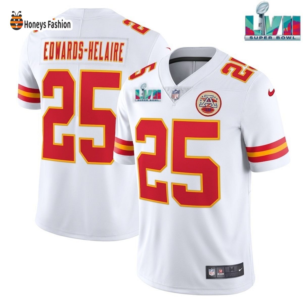 Kansas City Chiefs 25 Clyde Edwards-Helaire White Super Bowl LVII Game Jersey