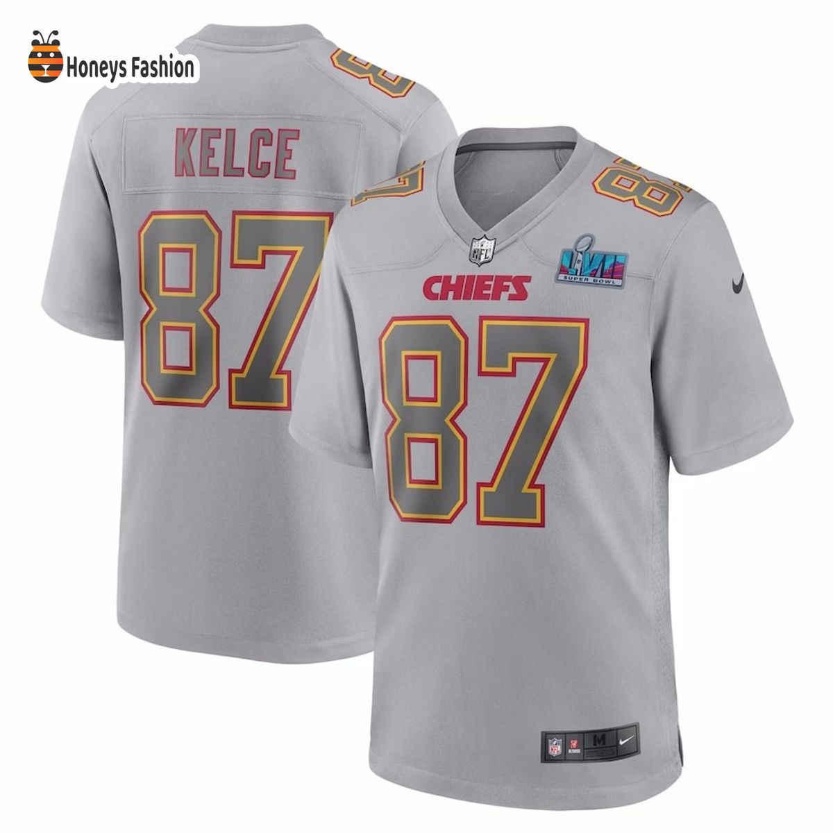 Kansas City Chiefs 87 Travis Kelce Nike Gray Super Bowl LVII Game Jersey