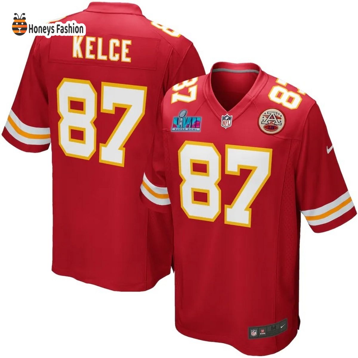 Kansas City Chiefs 87 Travis Kelce Nike Red Super Bowl LVII Game Jersey