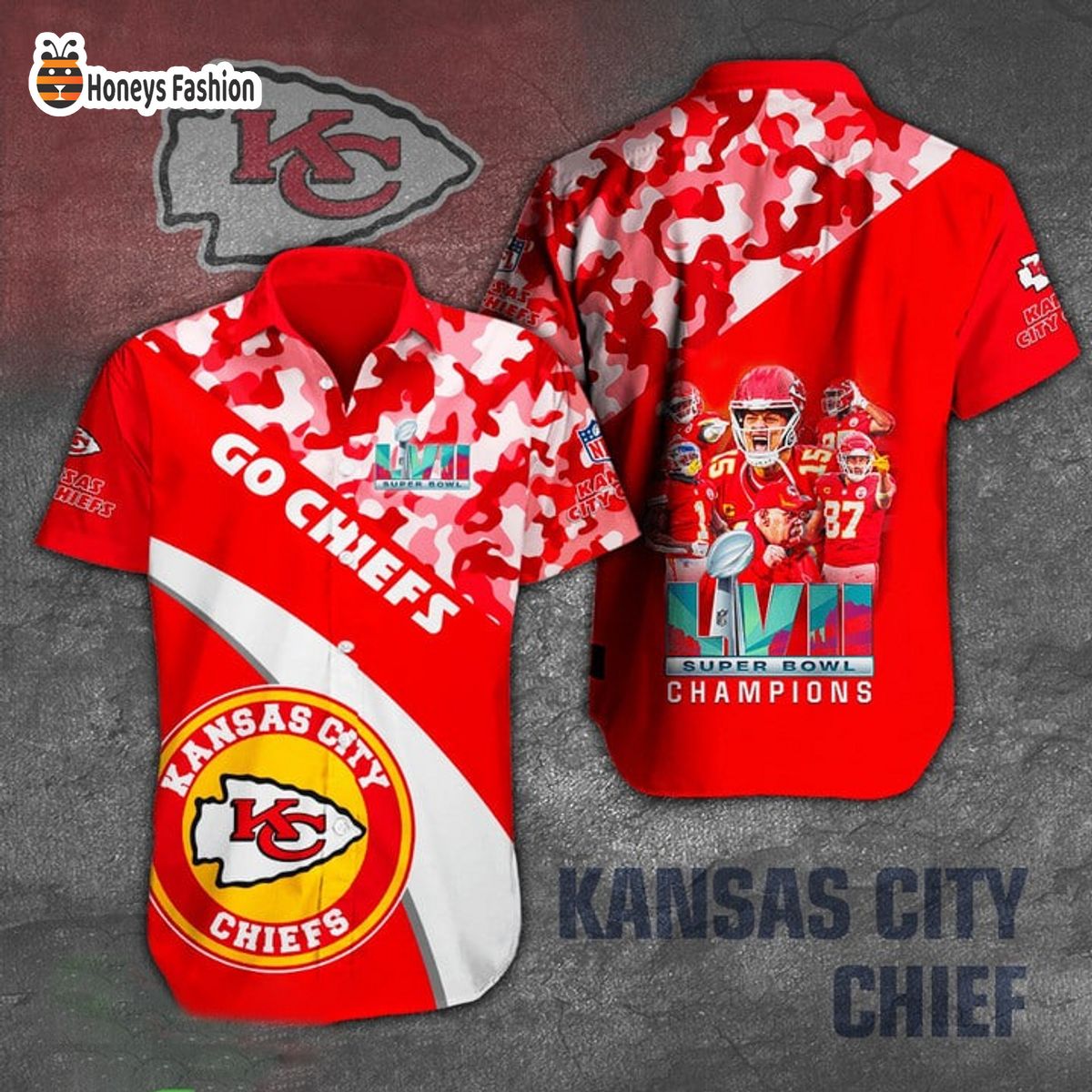 Kansas City Chiefs Camo Go Chiefs SuperBowl LVII Champions Hawaiian Shirt