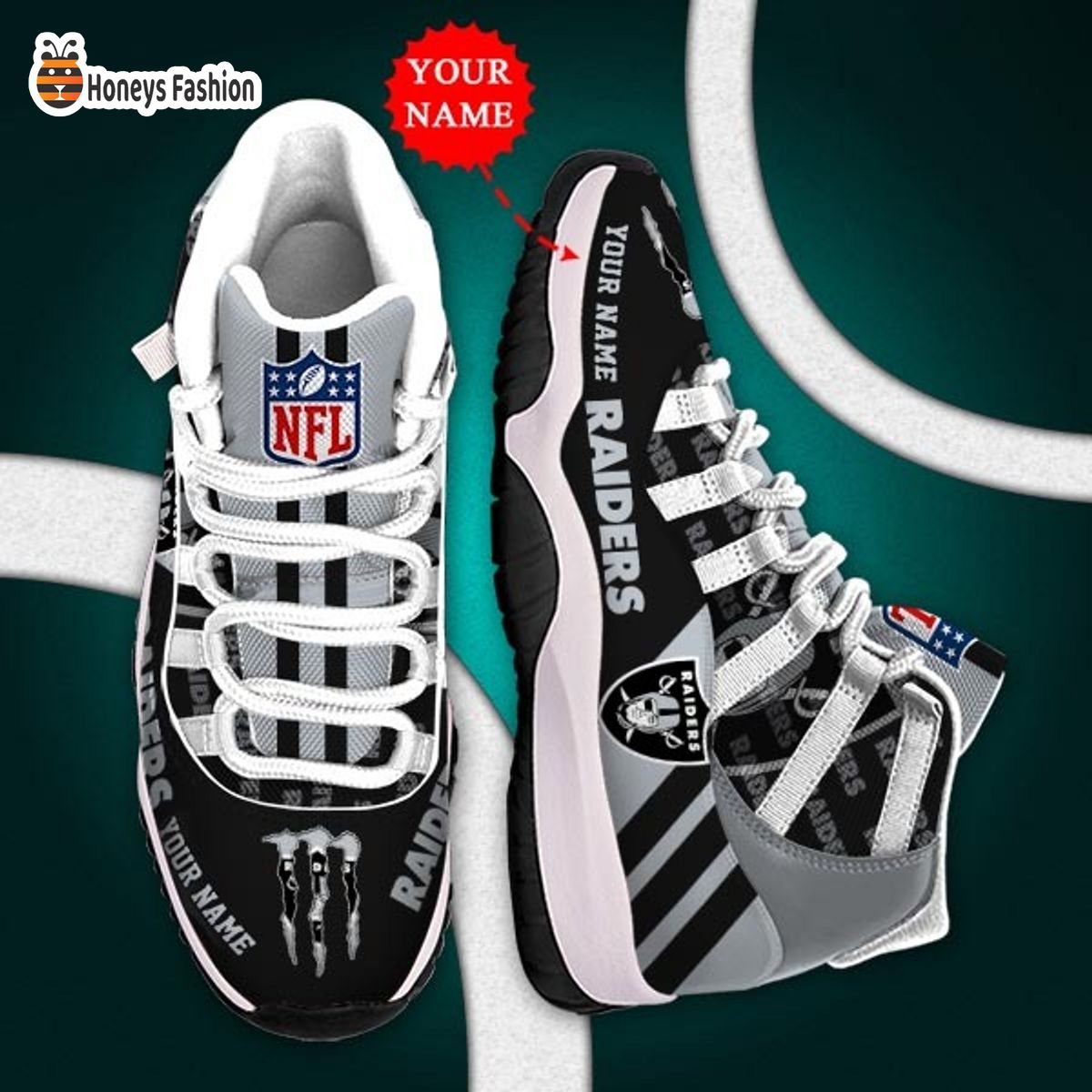 Las Vegas Raiders NFL Adidas Personalized Air Jordan 11 Shoes