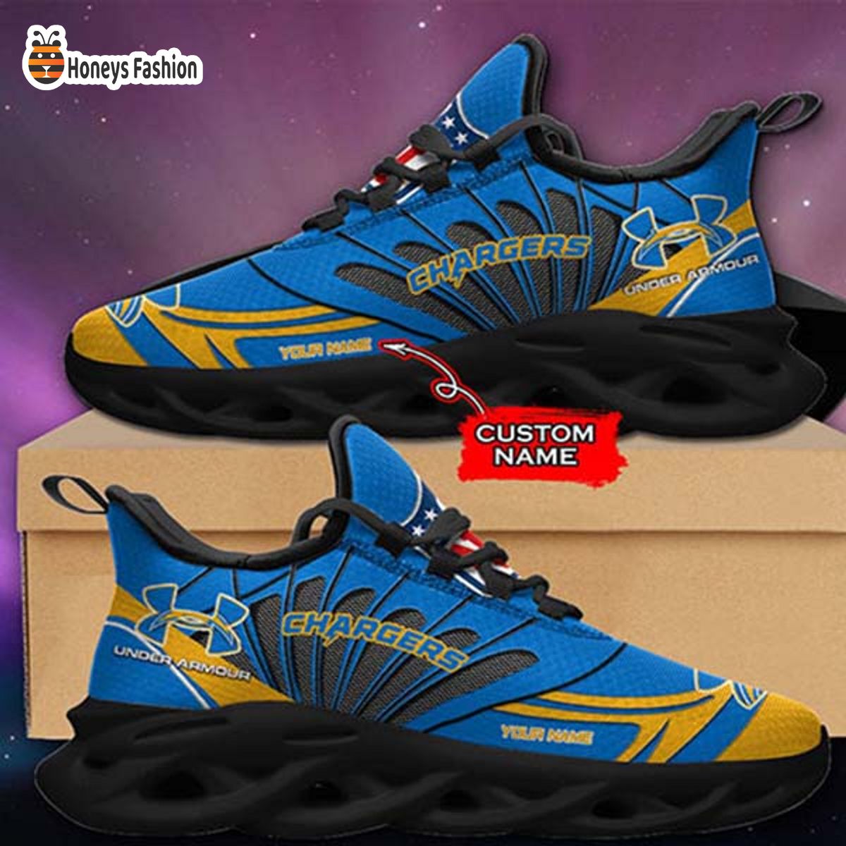Los Angeles Chargers Under Armour Custom Name Max Soul Sneaker