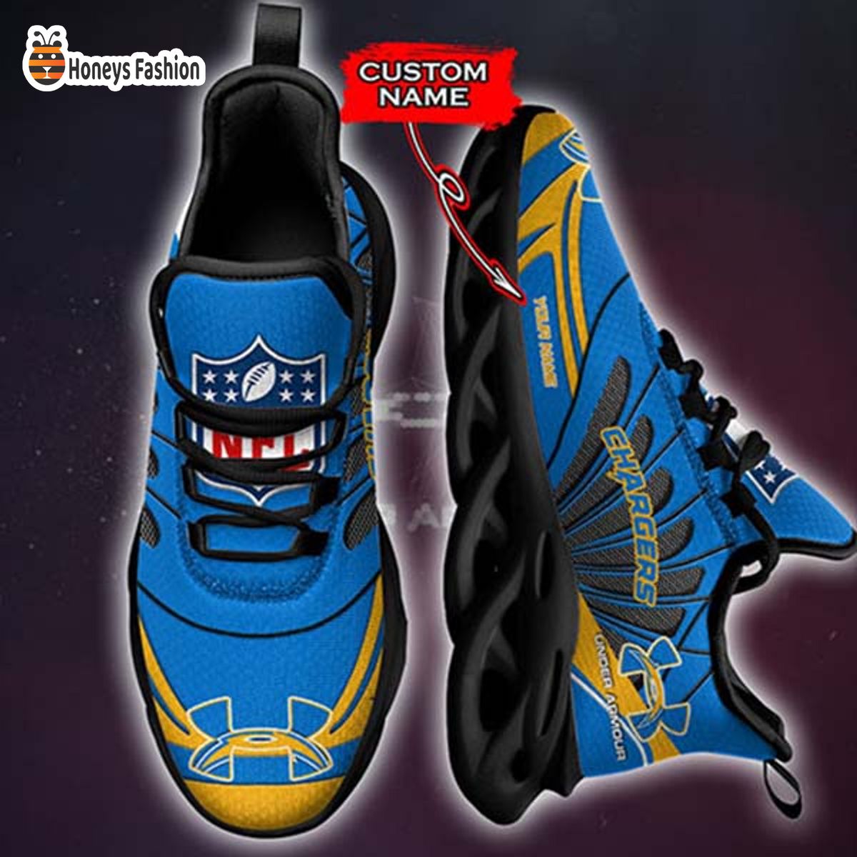 Los Angeles Chargers Under Armour Custom Name Max Soul Sneaker