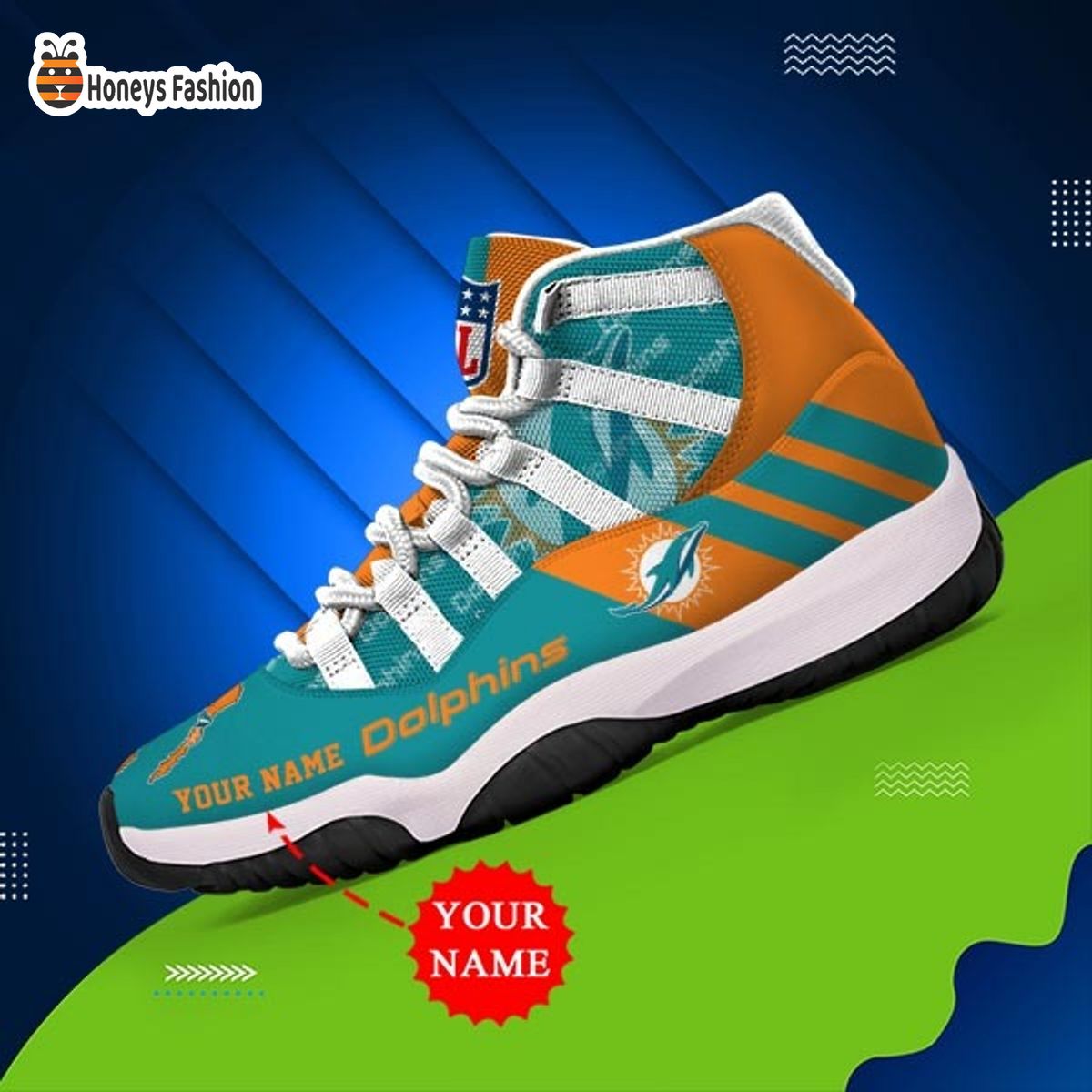 Miami Dolphins NFL Adidas Personalized Air Jordan 11 Shoes