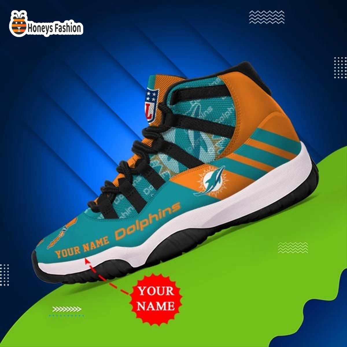 Miami Dolphins NFL Adidas Personalized Air Jordan 11 Shoes