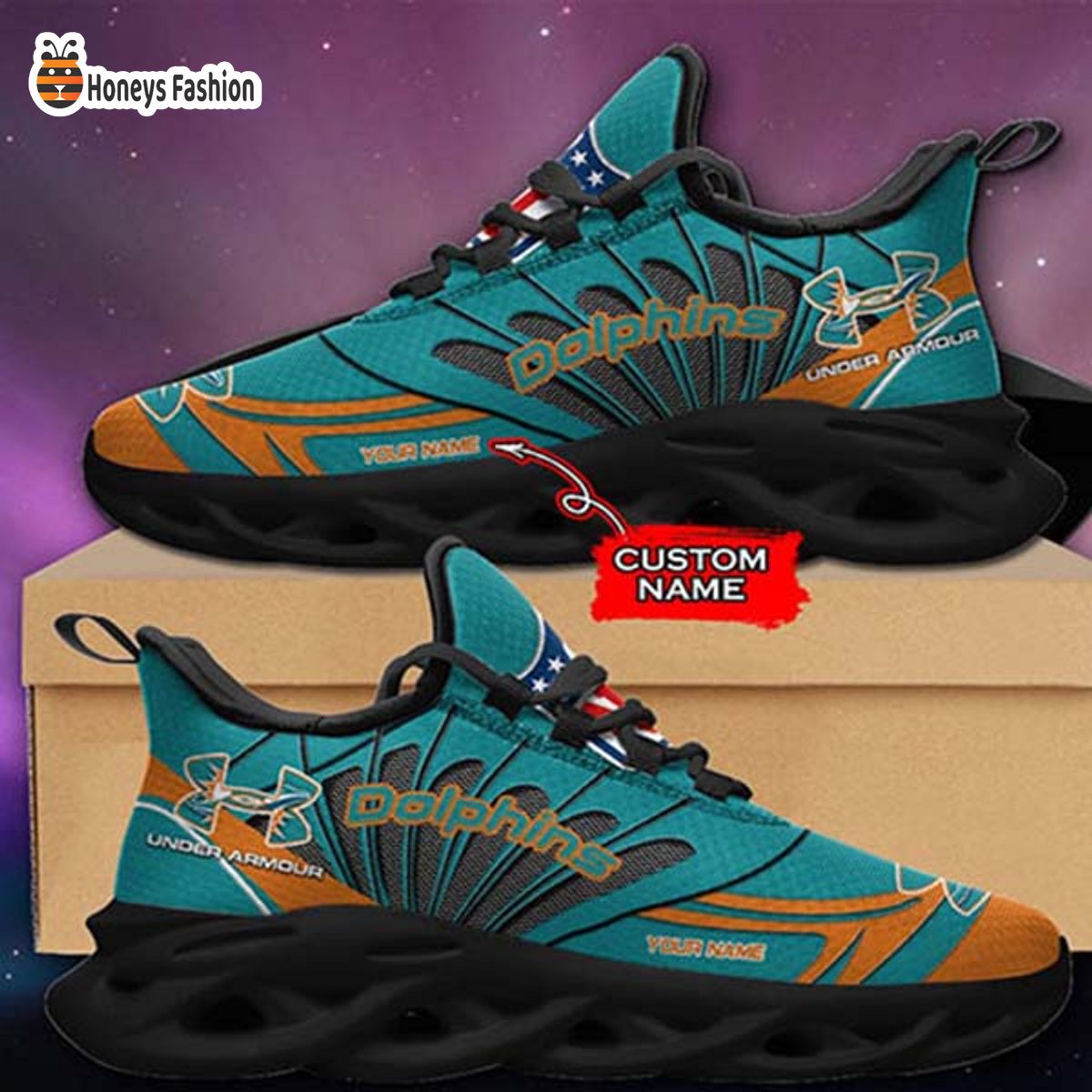Miami Dolphins Under Armour Custom Name Max Soul Sneaker