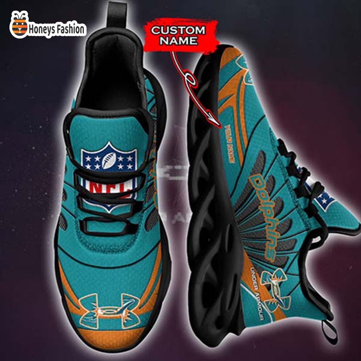 Miami Dolphins Under Armour Custom Name Max Soul Sneaker
