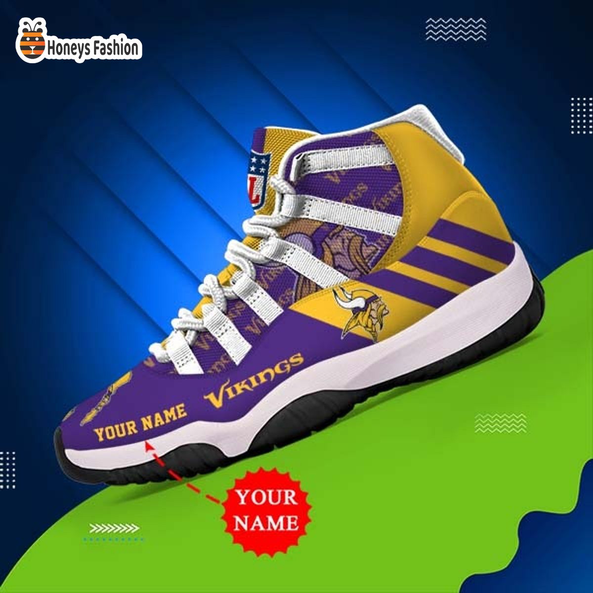 Minnesota Vikings NFL Adidas Personalized Air Jordan 11 Shoes