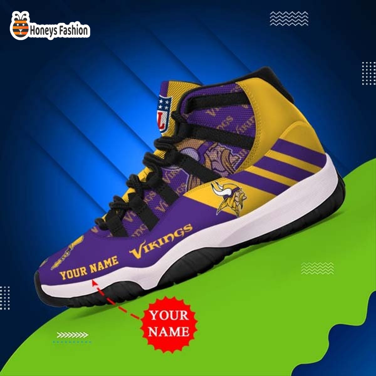 Minnesota Vikings NFL Adidas Personalized Air Jordan 11 Shoes