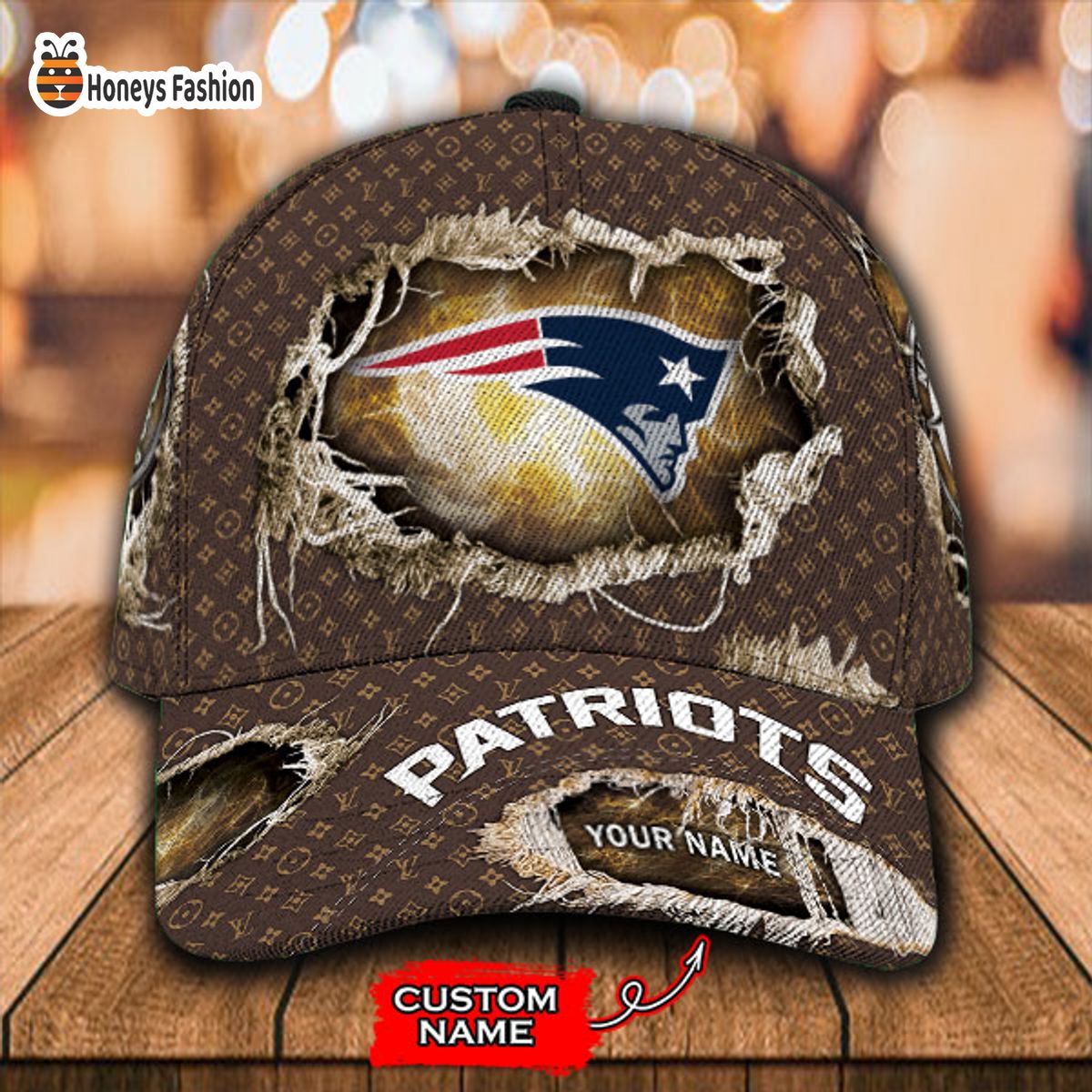 New England Patriots LV Louis Vuitton Custom Name Classic Cap
