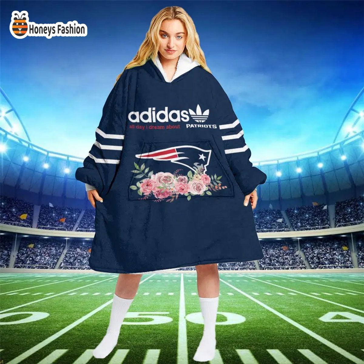 New England Patriots NFL Adidas all day i dream about Patriots blanket hoodie