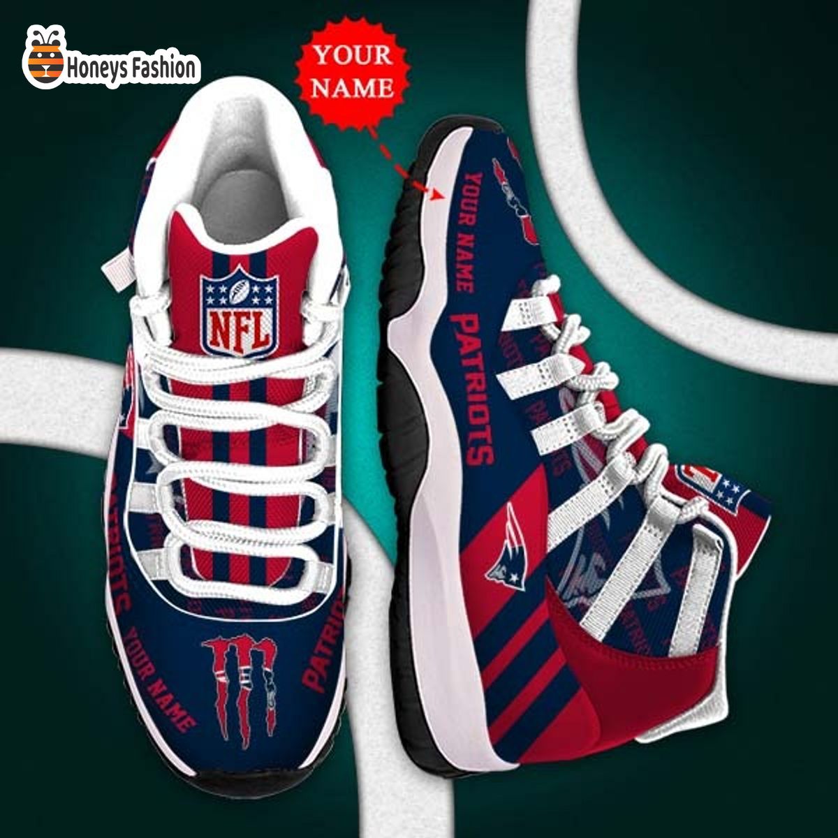 New England Patriots NFL Adidas Personalized Air Jordan 11 Shoes