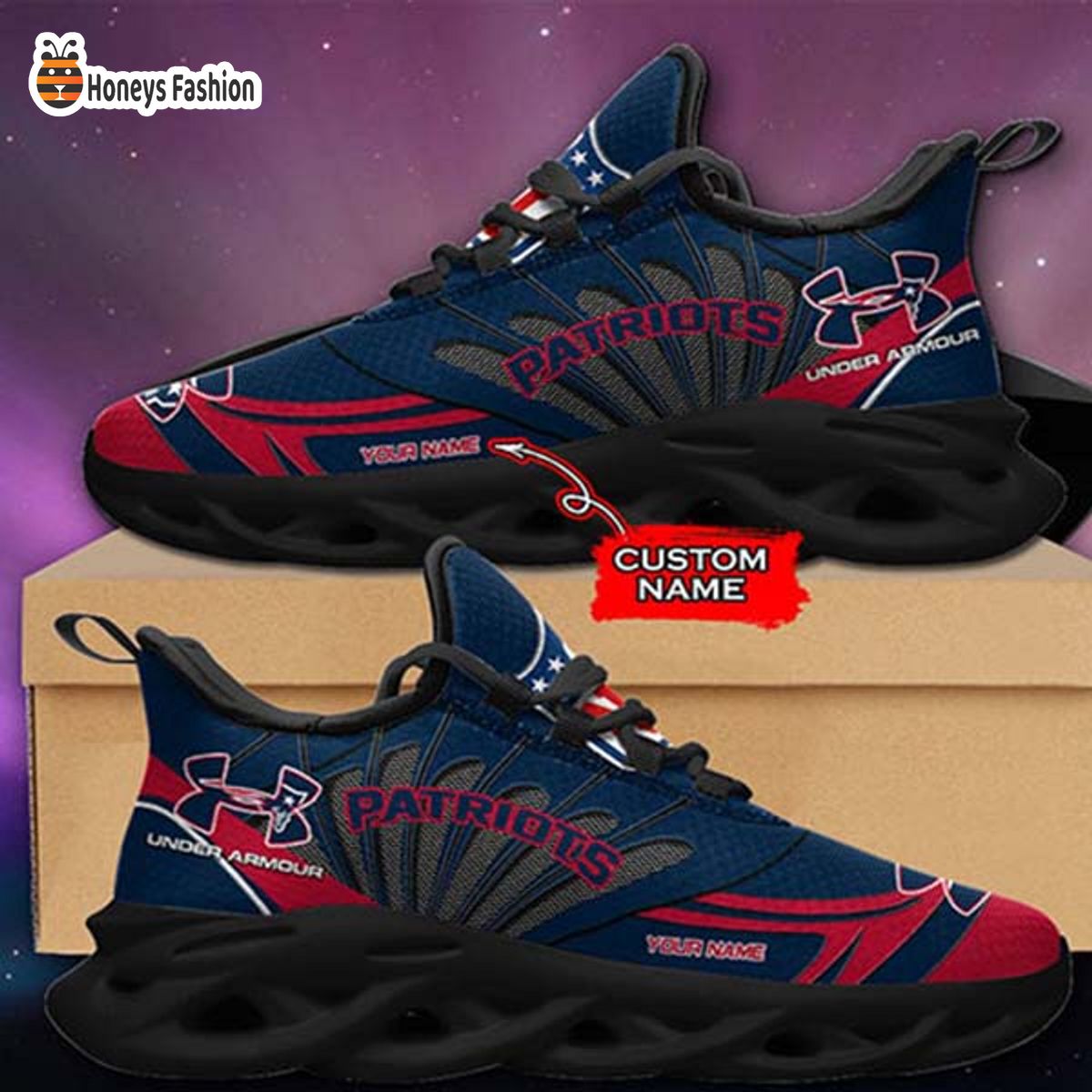 New England Patriots Under Armour Custom Name Max Soul Sneaker