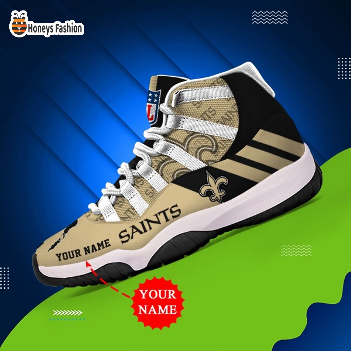 New Orleans Saints NFL Adidas Personalized Air Jordan 11 Shoes