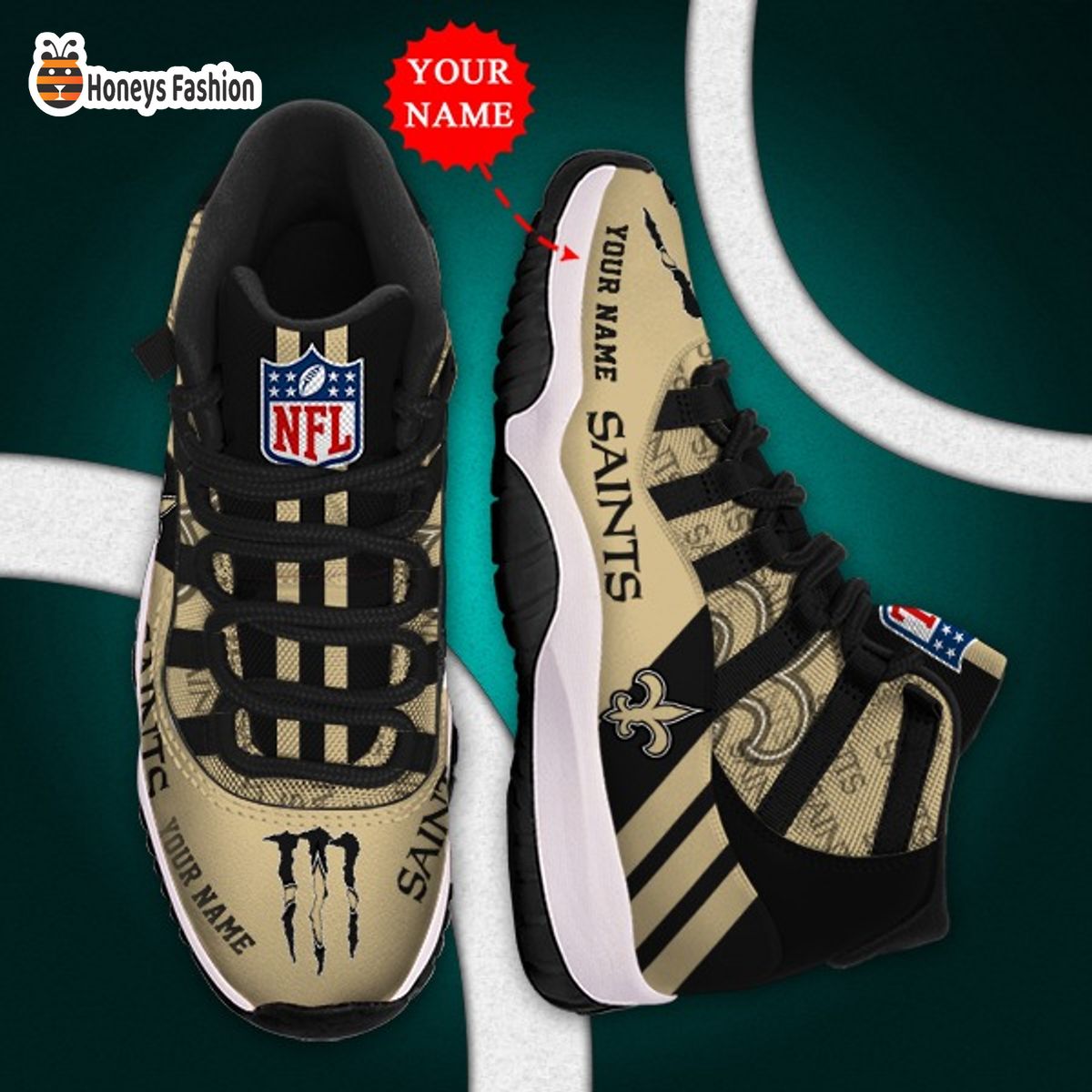 New Orleans Saints NFL Adidas Personalized Air Jordan 11 Shoes