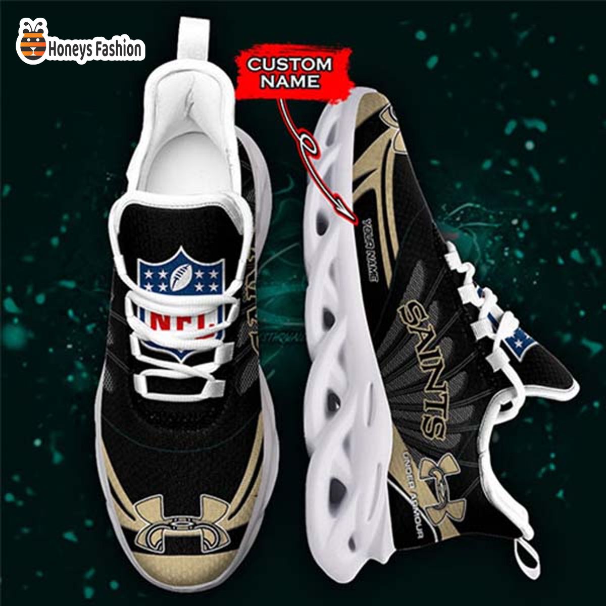 New Orleans Saints Under Armour Custom Name Max Soul Sneaker