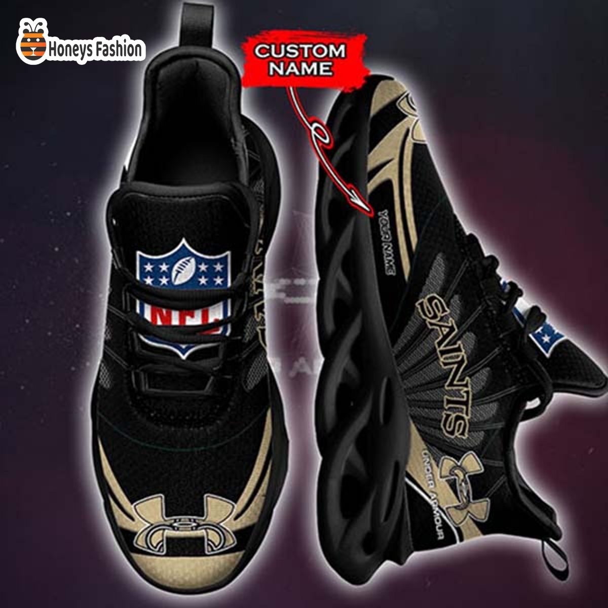 New Orleans Saints Under Armour Custom Name Max Soul Sneaker